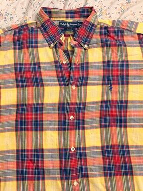 Vintage Ralph Lauren Short Sleeve Button Down Shirt Men XL Multi Color Plaid